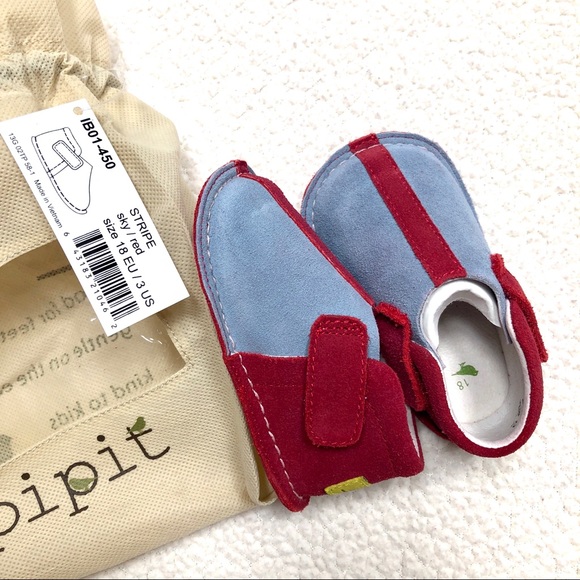 Pipit Suede Stripe Baby Shoes Sky-Red Size 3 - Picture 3 of 11